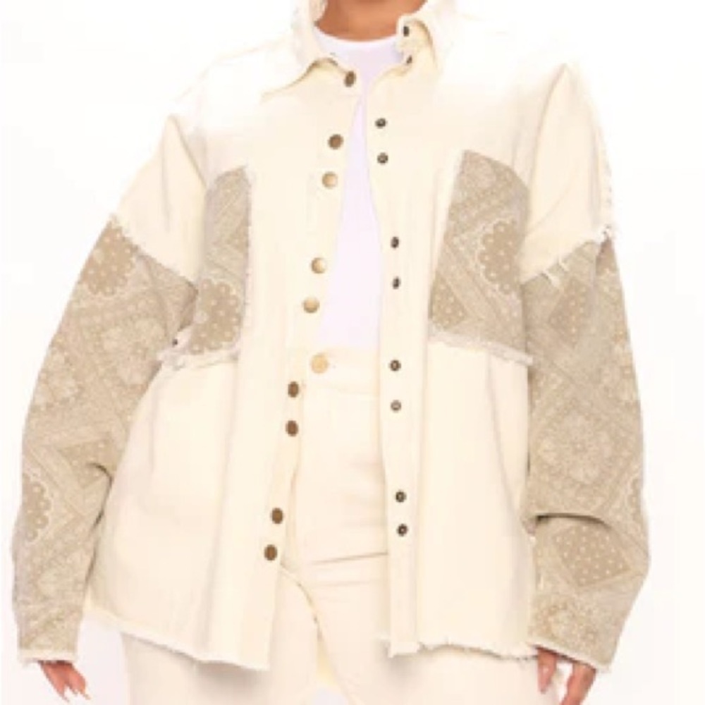 Oli & Hali Soft Brushed Canvas Cotton Bandana Contrast Raw Jacket Snap Shacket